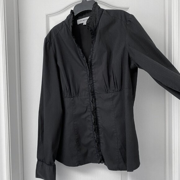 Contemporaine - Black and White Mini Polkadots Longsleeve Blouse - Picture 3 of 7